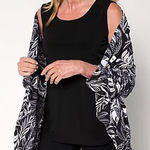 Susan Graver Womens Large Graphic Palm Textured Woven Cardigan Knit Tank Set Photo 0