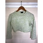 White Fox Boutique  Cropped Crew Neck Sweater 100% Cotton XS Lime Green COZY Photo 4