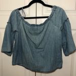 Madewell  Chambray Ruffle Denim Off the Shoulder Top Size M Photo 3