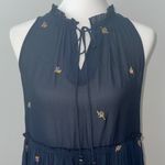 Loft  Blue Sleeveless Embroidered Floral Baby doll Sheer Top Blouse Women's Small Photo 2