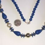 Elegant Blue Gold Tone and Faux Pearl Vintage Beaded Boho Necklace Photo 3