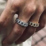Boutique 8mm Iced White Gold‎ Plated Sterling Cuban Chain Ring, Adjustable Photo 8