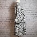 Madison Black White Floral Shift Dress Faux Leather Trim Women's Large Photo 2