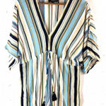 Aakaa  M Striped V-Neck Romper with Tassels Photo 0