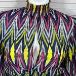 Ashley Stewart Chevron Stripe Key Hole Smocked Waist Blouse Multicolor 0X Photo 4