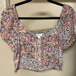 Japna  Blue and Pink Puff Sleeve Crop Blouse Photo 1