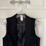 Cache Vintage  Black Open Front Vest With Silk Ruffle Lined Size 8 Photo 2