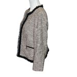 LK Bennett Tweed Fringe Blazer Women’s Size 12 Pink Shoulder Pads Zip Jacket Black Photo 4