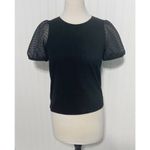 Madewell Striped Sheer Puff Sleeve Knit T-Shirt Crewneck Short Sleeve Black XS Photo 1