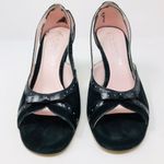 Black suede peep toe heels, made in Italy Size 7.5 Photo 1