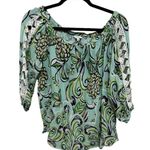 Crown & Ivy Ladies Medium Mint Green Floral Pullover Blouse Rick Rack Hem Photo 0