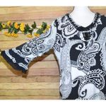 Multiples Ladies L Black & White Paisley Beaded Collar Blouse Top 3/4 Sleeve Photo 6