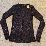 Free People Intimately Gold Rush Long Sleeve Sequin Top Black Combo Size XS NWT Photo 3