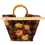 Cynthia Hart Los Angeles Floral Plaid Tote Bag Bamboo Handles Gold Brown Photo 6