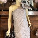 BY MALENE BIRGER TAUPE SILK RUFFLE DRESS WITH ONE SHOULDER BOW ACCENT (S) Tan Photo 0