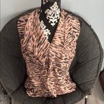 CAbi  Chic 100% Silk Pink and Dark Gray Sleeveless Wrap Top Size Large Photo 0