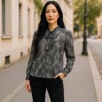 fab'rik Tulle‎ Womens Blouse Size XS Tie Neck Bow Top Snakeskin Print NEW Photo 1