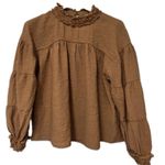 Love Riche Peasant Ruffle Boho Loose Blouse Women Size Large Mustard Yellow Flowy Sleeve Photo 0