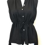 Banana Republic Black Drop Hem Tank Cinched Waist Button Up Blouse Size XXSP Photo 0