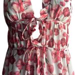 Samantha Sipos Medium Pink Strawberry Floral Front Tie Ruffles Midi Dress Kawaii Pink Photo 4