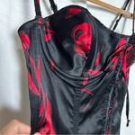 Victoria's Secret  Y2K 100% Silk Black & Red Floral Print Lace Up Corset Top 34B Photo 3