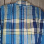 Evan Picone  100% Linen Blue and Yellow Plaid Button-Up Shirt Photo 11