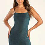 Lulus  Late Night Party Teal Blue Sparkly Bodycon Mini Dress Size Large Photo 0