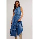 Free People  Western Bohemian Ruffle Denim Midi Maxi Dress Large Belted Cowgirl Photo 11