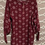 Maroon Geometric Zipper Blouse Budiness Casual Dress Shirt Red Photo 0