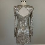 AQUA Long Sleeve Sequined Cut Out Mini Sheath Cocktail Party Dress Silver Size 6 Photo 6