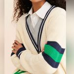 Callahan Varsity Collegiate Cardigan Retro Knit Athletic Ivory Cream Green sz S Photo 2