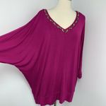 Lane Bryant  Womens V-neck Gems Top Plus Size 18 20 Fuchsia Pink Shirt Batwing Photo 2