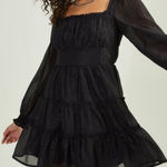 Altar'd State Altar’d State Black Reed Shimmer Dress Size Medium Ruffle Holiday New Year Party Photo 0