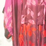 Natori Pink Red Floral Satin Sophia Multi Colored Printed Wrap Robe Size Medium Photo 3