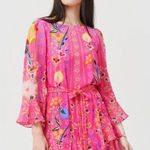 Saloni Marissa Ruffle 100% Silk Pink Floral Long Sleeve Mini Dress Women size 6 Photo 0