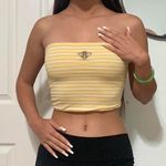 Hollister  Yellow White Striped Bumble Bee Reversible Tube Crop Top Summer Boho  Photo 0