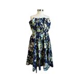 Anthropologie  Floral Ruffled Strapless Blue A Line Dress NWT Size Large Photo 1