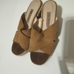 ZARA Women's Tan Suede Espadrille Sandals SZ 38/7.5 block platform heels slip on Photo 2