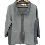 Chico's Jacket Womens 2 Large Gray Striped Full Zip Cowl Neck Pockets Drawstring Photo 0