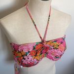 Shade & Shore  bikini top Barbie Pink floral ruched pad halter swimwear New 34B Photo 6