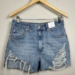 Topshop  Moto Mom Shorts Womens Distressed Jean Denim Blue Size 8 NWT Photo 0