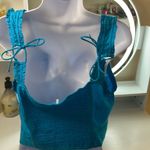 Free People NWT  Kerry Crop Embroidered Lace Cotton Tank Blue Butterfly Photo 2