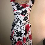 Belle Poque 1950’s Style Ruched White,Black & Red Floral Pin up Dress Size Small White Photo 3