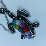 Sea Turtle Necklace Stainless Steel Multicolor Millefiori Floral Center 20 inch Photo 12