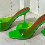 Amina Muaddi Lupita PVC Slip On Spool Heel Mules Sandal Fluo Green Women Size 40 Photo 2