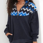 Aerie  Hometown Holiday 1/4 Zip Fleece Pullover Jacket Sweatshirt Blue Medium Photo 0
