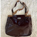 Brown Tote Bag Purse Shoulder Bag Vintage Style Flap Over Closure Work School Photo 0