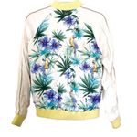 Forever 21 White Blue Floral Tropical Print Silk Bomber Jacket Size Small Photo 2