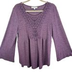 Suzanne Betro Weekend By Susan Betro Purple Crochet Detail Long Bell Sleeve Light Sweater L Photo 0