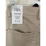 ZARA  Faux Leather Super High Rise Slim Flare Pants Slit Size 2 34 Long Beige Photo 7